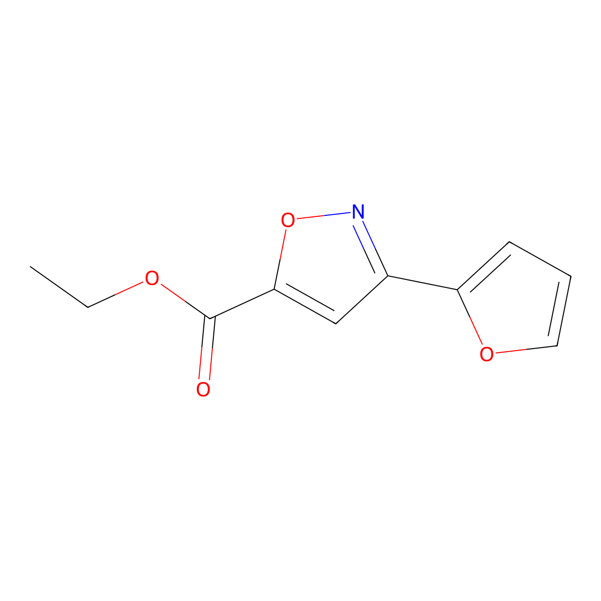 Ethyl 3-(furan-2-yl)-1,2-oxazole-5-carboxylate molecular structure, CAS 184868-50-6