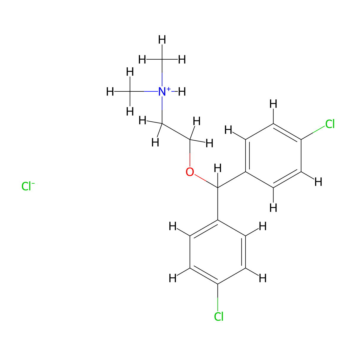 Ethylamine, 2-(p,p'-dichlorodiphenylmethoxy)-N,N-dimethyl-, hydrochloride molecular structure, CAS 18487-06-4