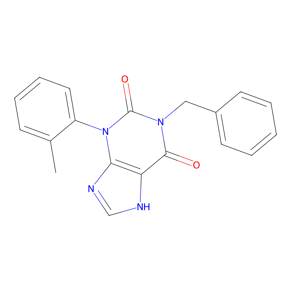 1-benzyl-3-(2-methylphenyl)-3,7-dihydro-1H-purine-2,6-dione molecular structure, CAS 184897-90-3