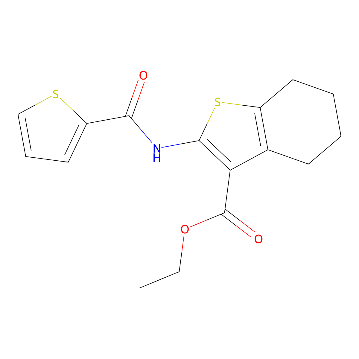 Ethyl 2-[(2-thienylcarbonyl)amino]-4,5,6,7-tetrahydro-1-benzothiophene-3-carboxylate molecular structure, CAS 184906-67-0