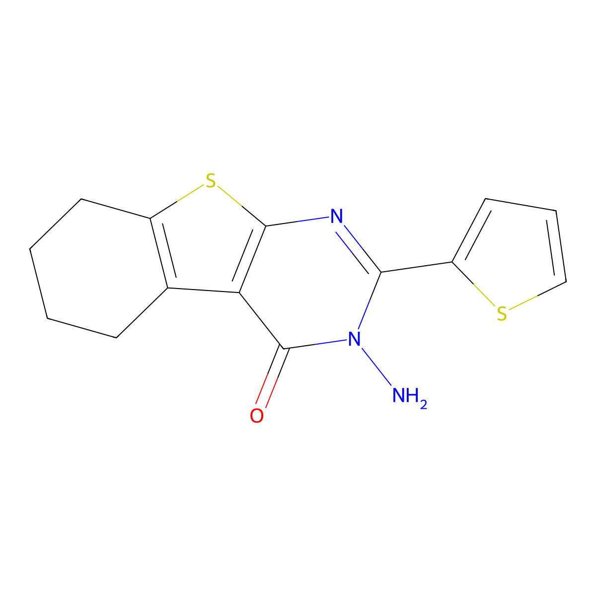 3-Amino-2-thiophen-2-yl-5,6,7,8-tetrahydro-[1]benzothiolo[2,3-d]pyrimidin-4-one molecular structure, CAS 184906-70-5