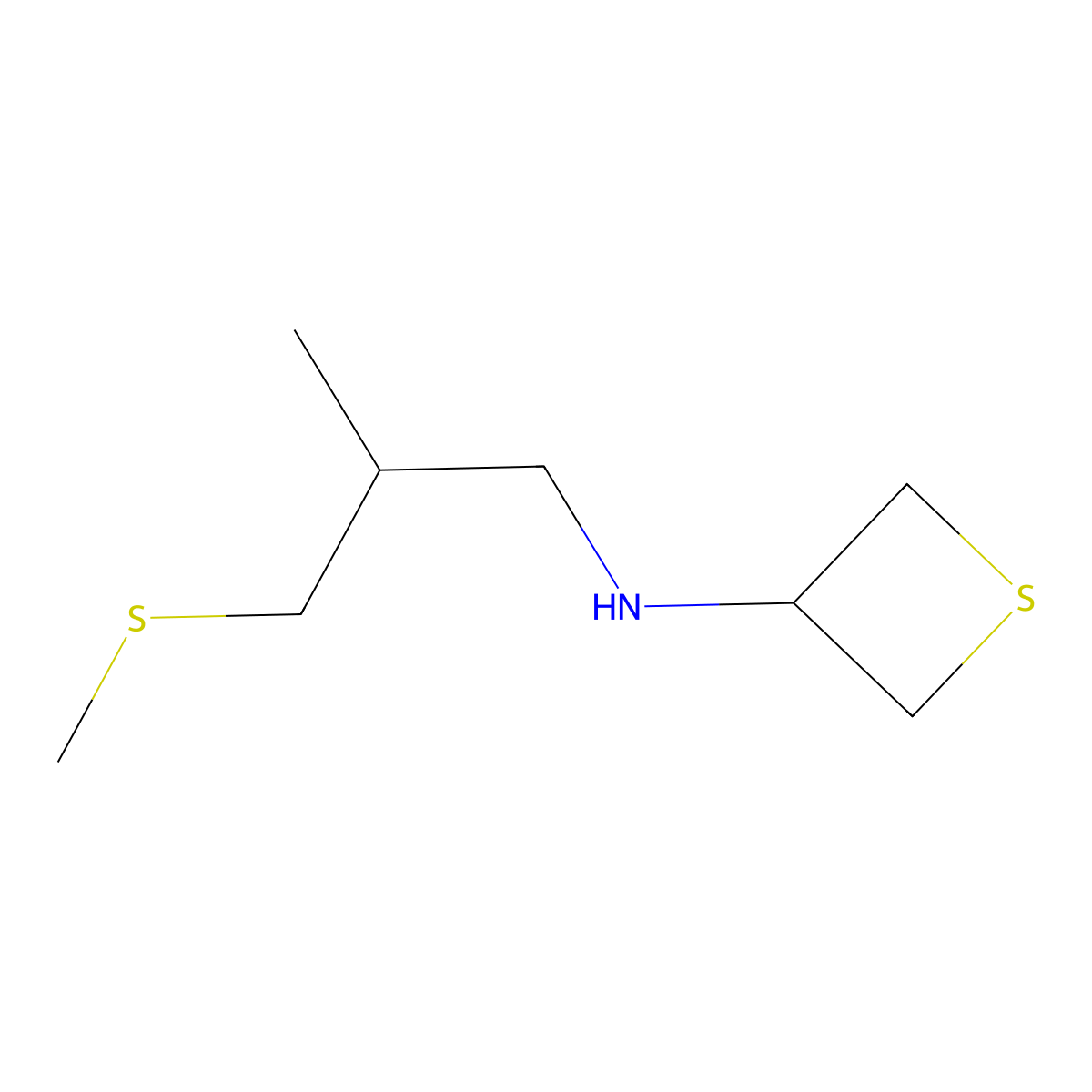 N-(2-Methyl-3-(methylthio)propyl)thietan-3-amine molecular structure, CAS 1849215-71-9