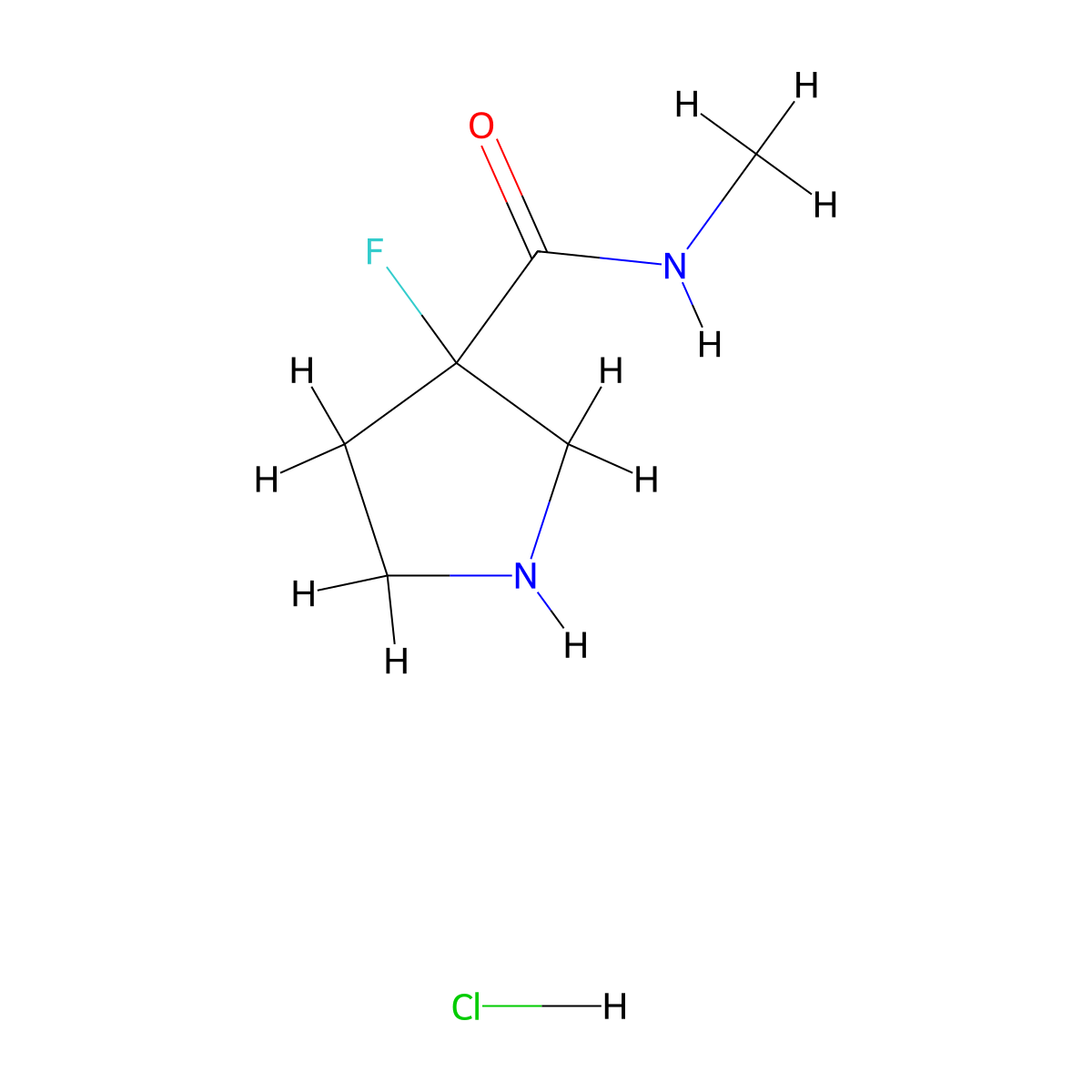 3-fluoro-N-methylpyrrolidine-3-carboxamide hydrochloride molecular structure, CAS 1849255-16-8