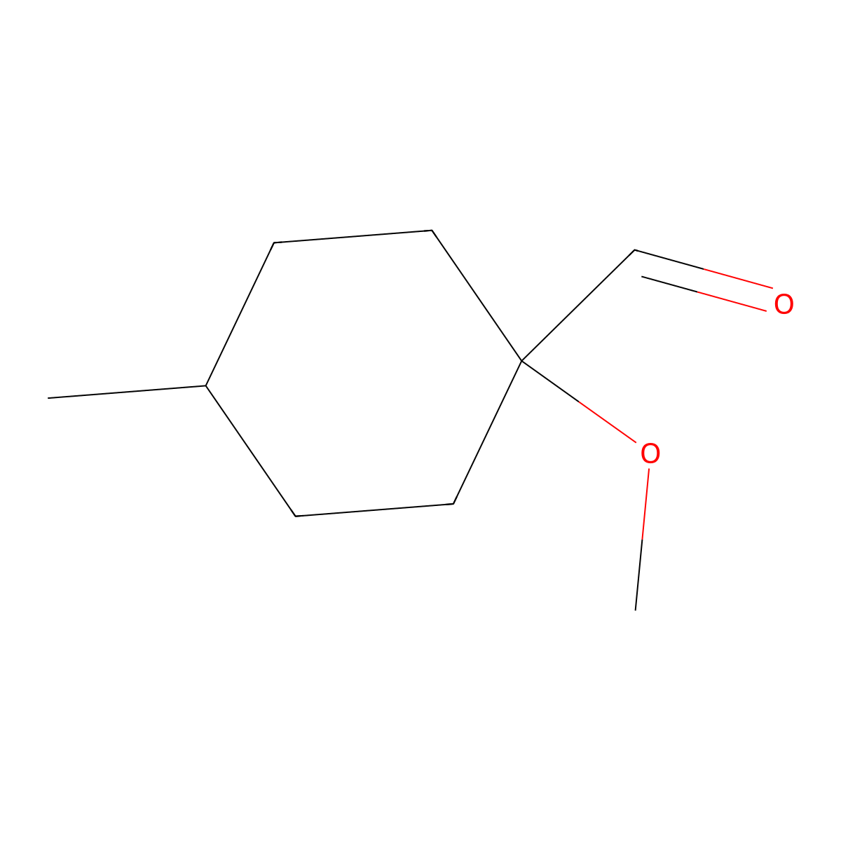 1-Methoxy-4-methylcyclohexane-1-carbaldehyde molecular structure, CAS 1849301-59-2