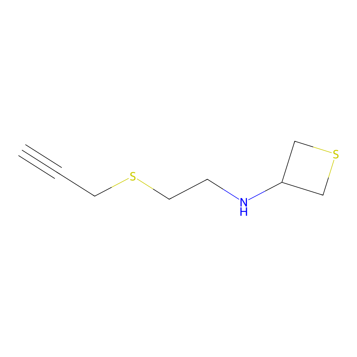 N-(2-(Prop-2-yn-1-ylthio)ethyl)thietan-3-amine molecular structure, CAS 1849331-43-6