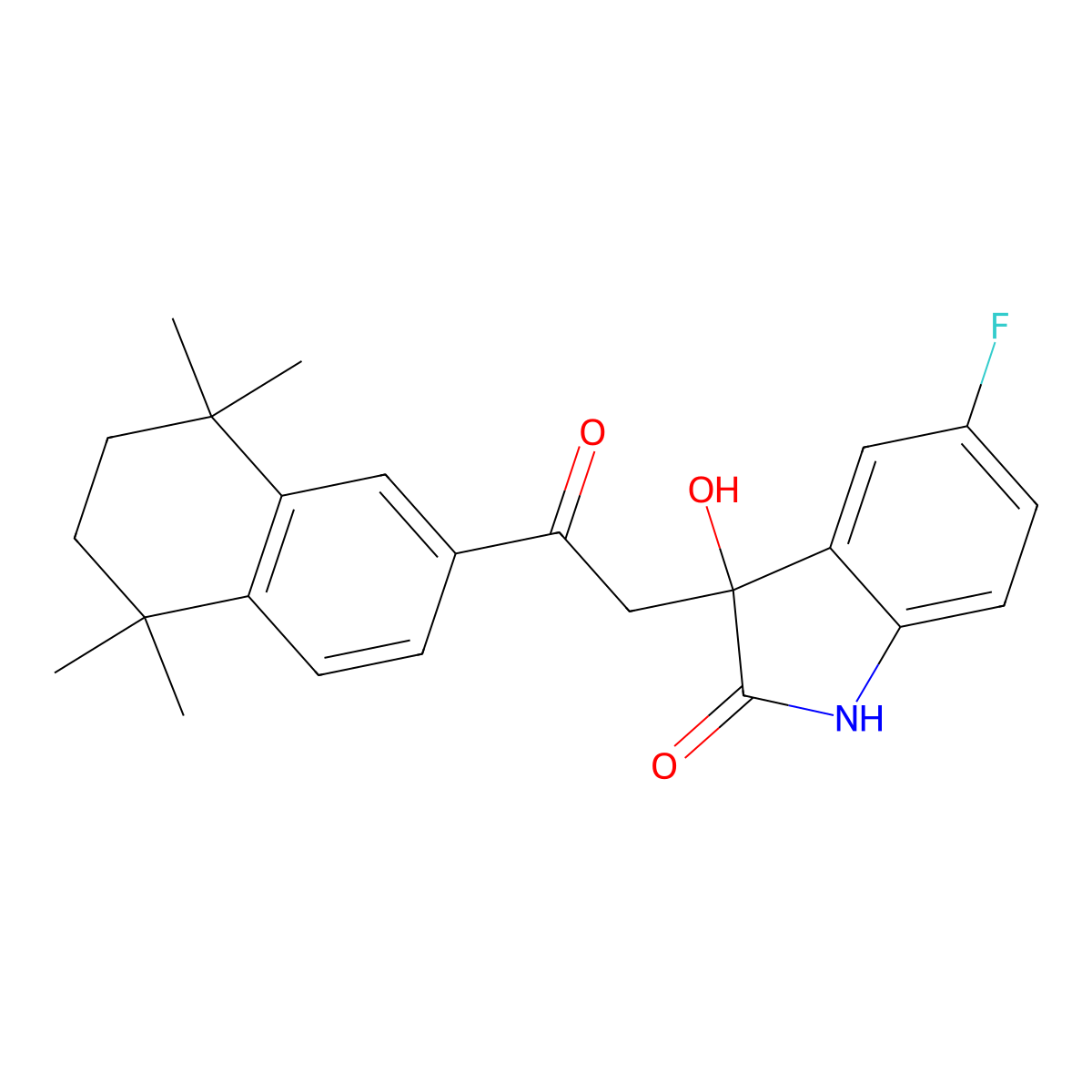 5-fluoro-3-hydroxy-3-[2-oxo-2-(5,5,8,8-tetramethyl-5,6,7,8-tetrahydronaphthalen-2-yl)ethyl]-2,3-dihydro-1H-indol-2-one molecular structure, CAS 1849580-17-1