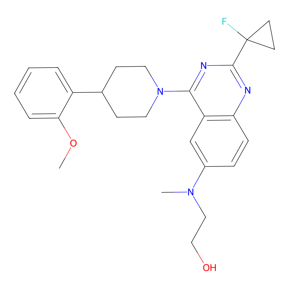 2-((2-(1-Fluorocyclopropyl)-4-(4-(2-methoxyphenyl)piperidin-1-yl)quinazolin-6-yl)(methyl)amino)ethan-1-ol molecular structure, CAS 1849603-72-0