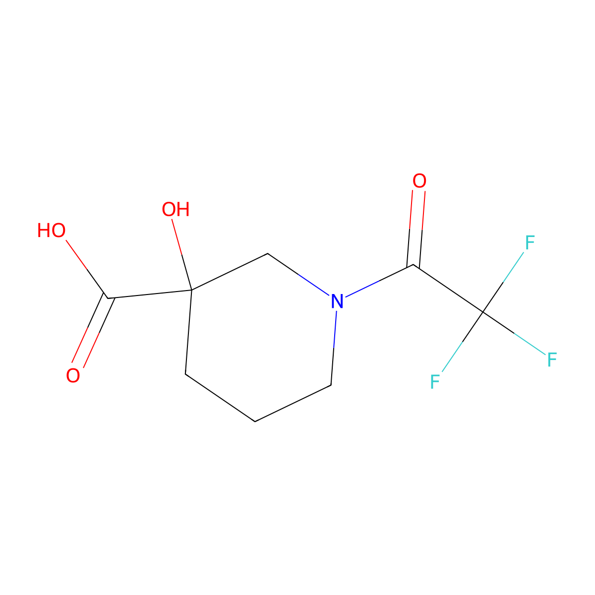 3-Hydroxy-1-(trifluoroacetyl)piperidine-3-carboxylic acid molecular structure, CAS 1849629-68-0