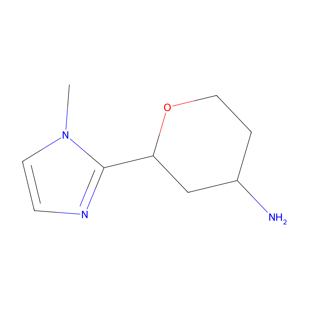 2-(1-methyl-1H-imidazol-2-yl)oxan-4-amine molecular structure, CAS 1849861-71-7