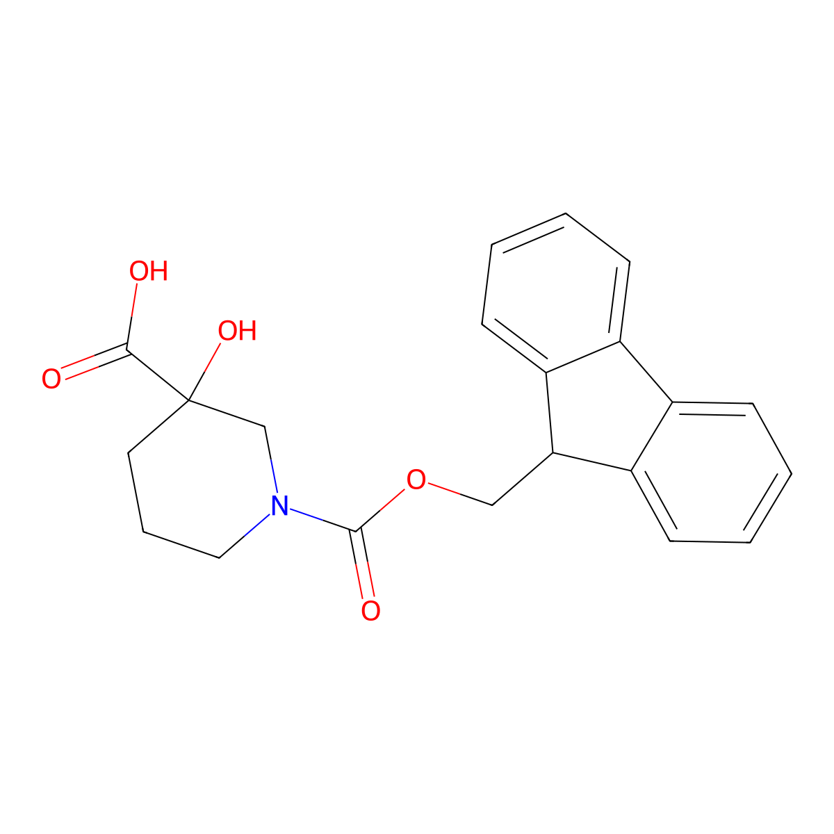 1-{[(9H-fluoren-9-yl)methoxy]carbonyl}-3-hydroxypiperidine-3-carboxylic acid molecular structure, CAS 1849869-52-8