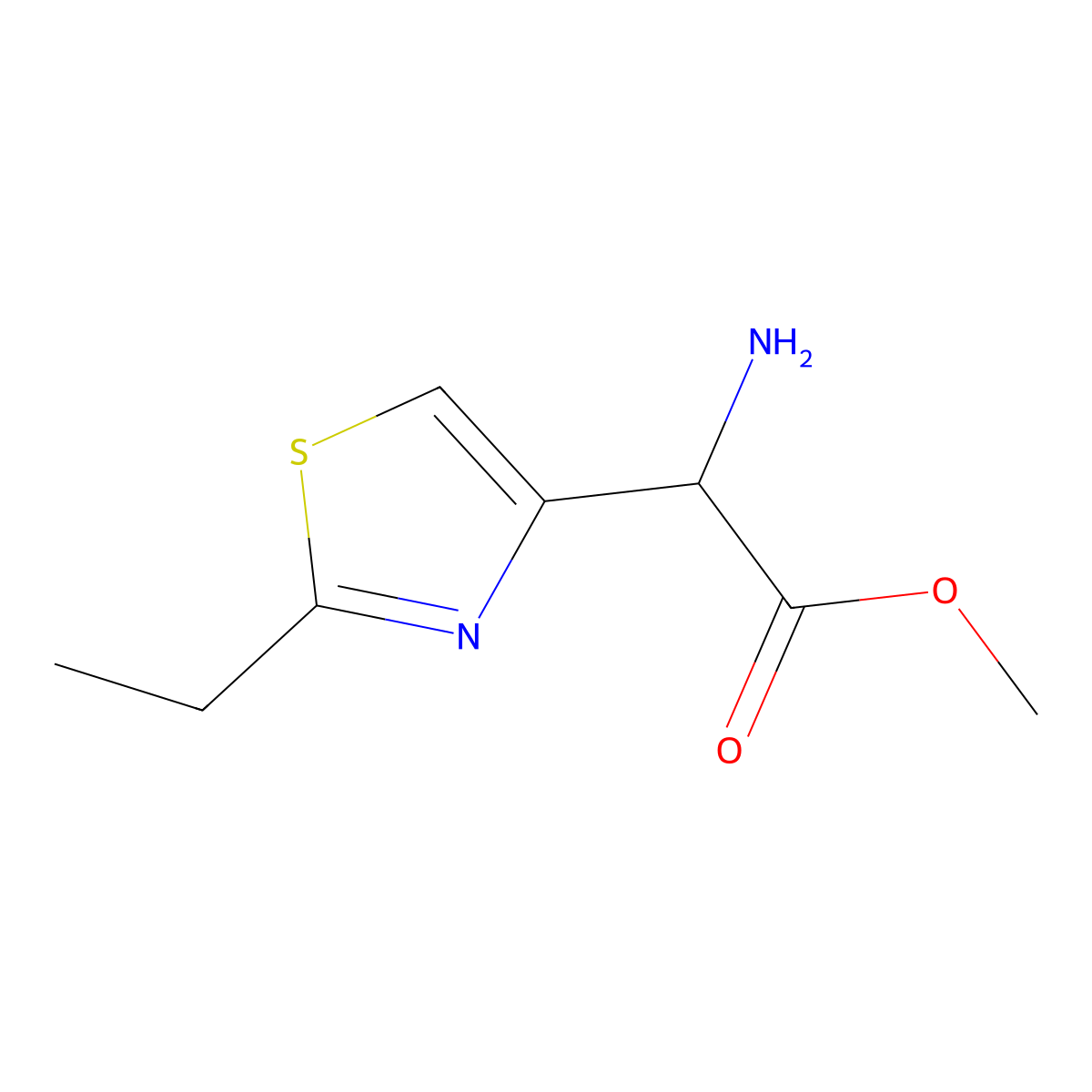 Methyl 2-amino-2-(2-ethyl-1,3-thiazol-4-yl)acetate molecular structure, CAS 1849892-29-0