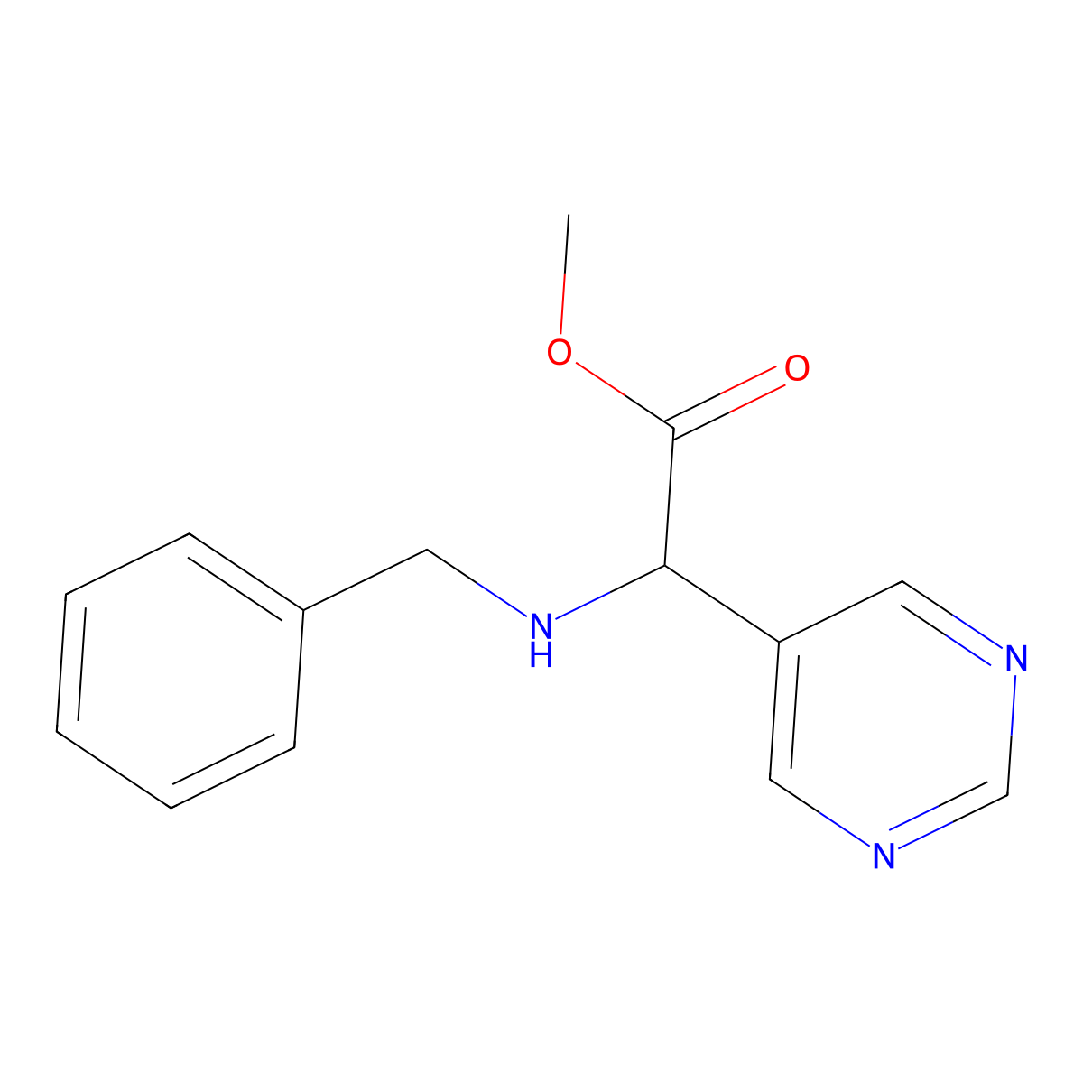 Methyl 2-(benzylamino)-2-pyrimidin-5-YL-acetate molecular structure, CAS 1849898-37-8