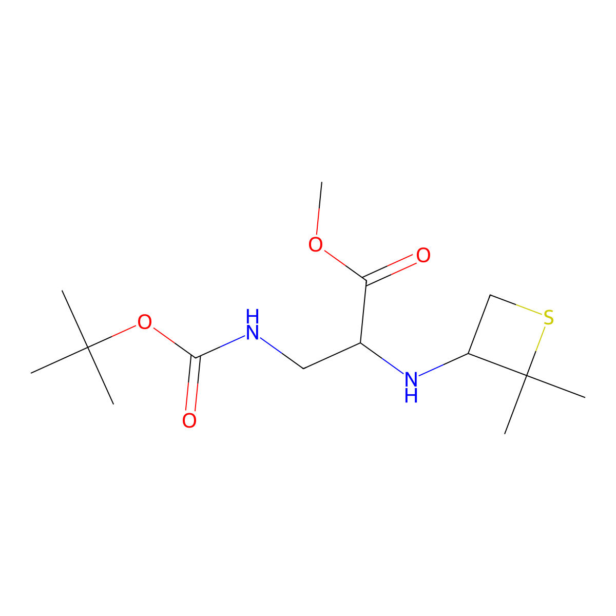 Methyl 3-((tert-butoxycarbonyl)amino)-2-((2,2-dimethylthietan-3-yl)amino)propanoate molecular structure, CAS 1850015-87-0