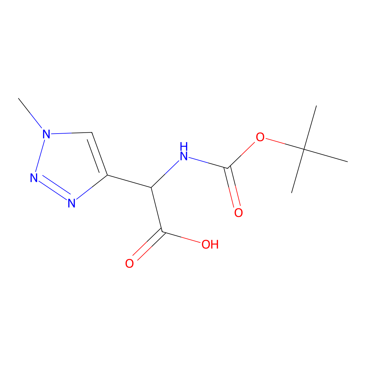 2-[(2-Methylpropan-2-yl)oxycarbonylamino]-2-(1-methyltriazol-4-yl)acetic acid molecular structure, CAS 1850119-36-6