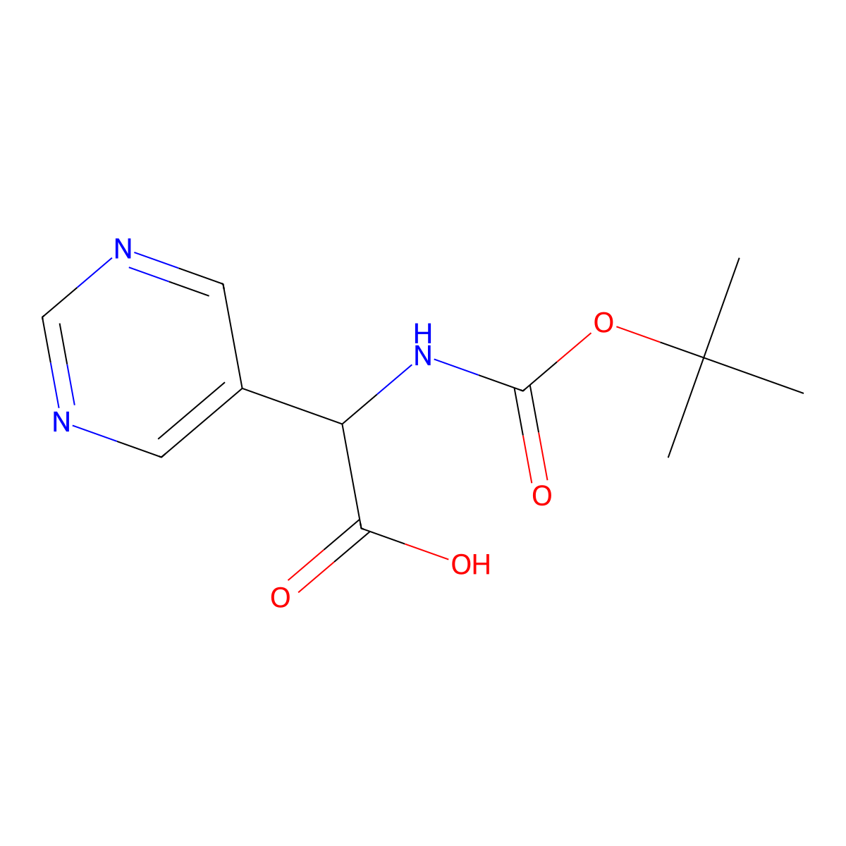 2-{[(Tert-butoxy)carbonyl]amino}-2-(pyrimidin-5-yl)acetic acid molecular structure, CAS 1850152-05-4