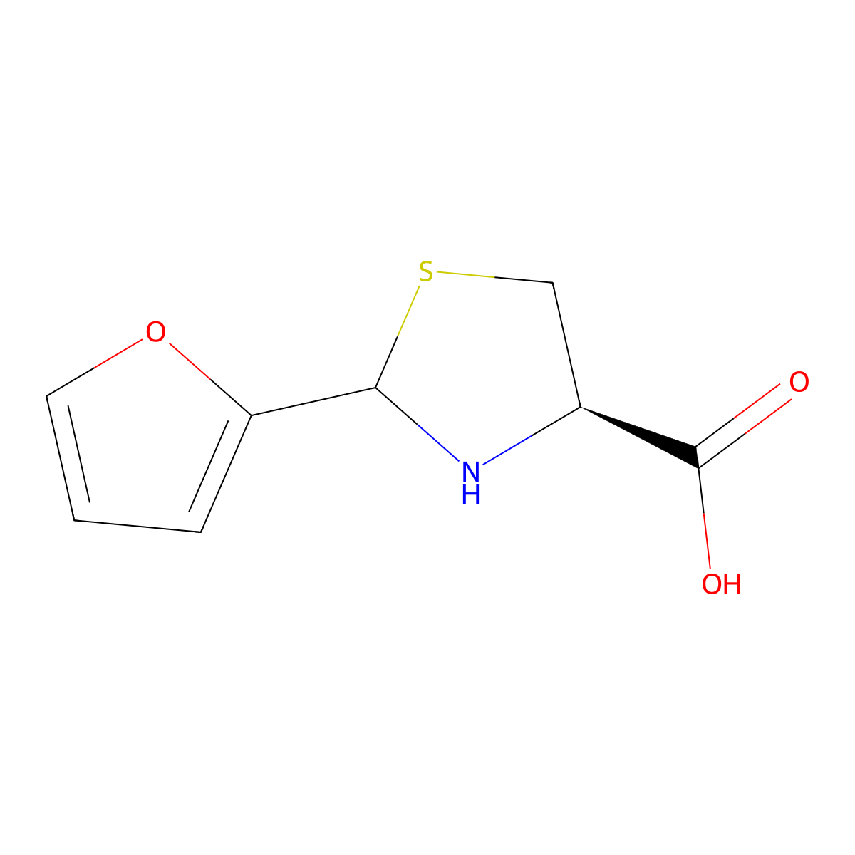 4-Thiazolidinecarboxylic acid, 2-(2-furanyl)-, (4R)- molecular structure, CAS 185017-90-7