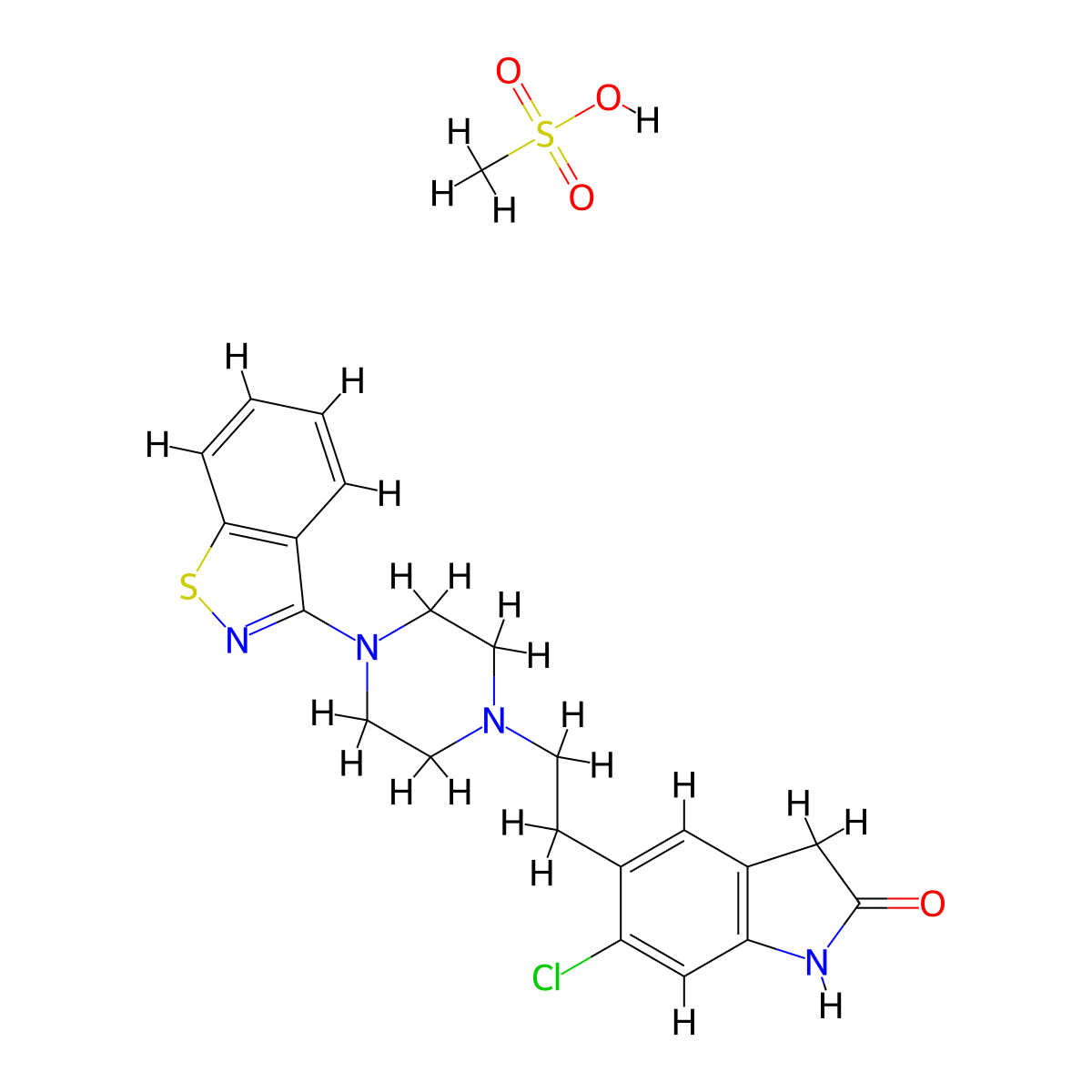 Ziprasidone mesylate anhydrous molecular structure, CAS 185021-64-1