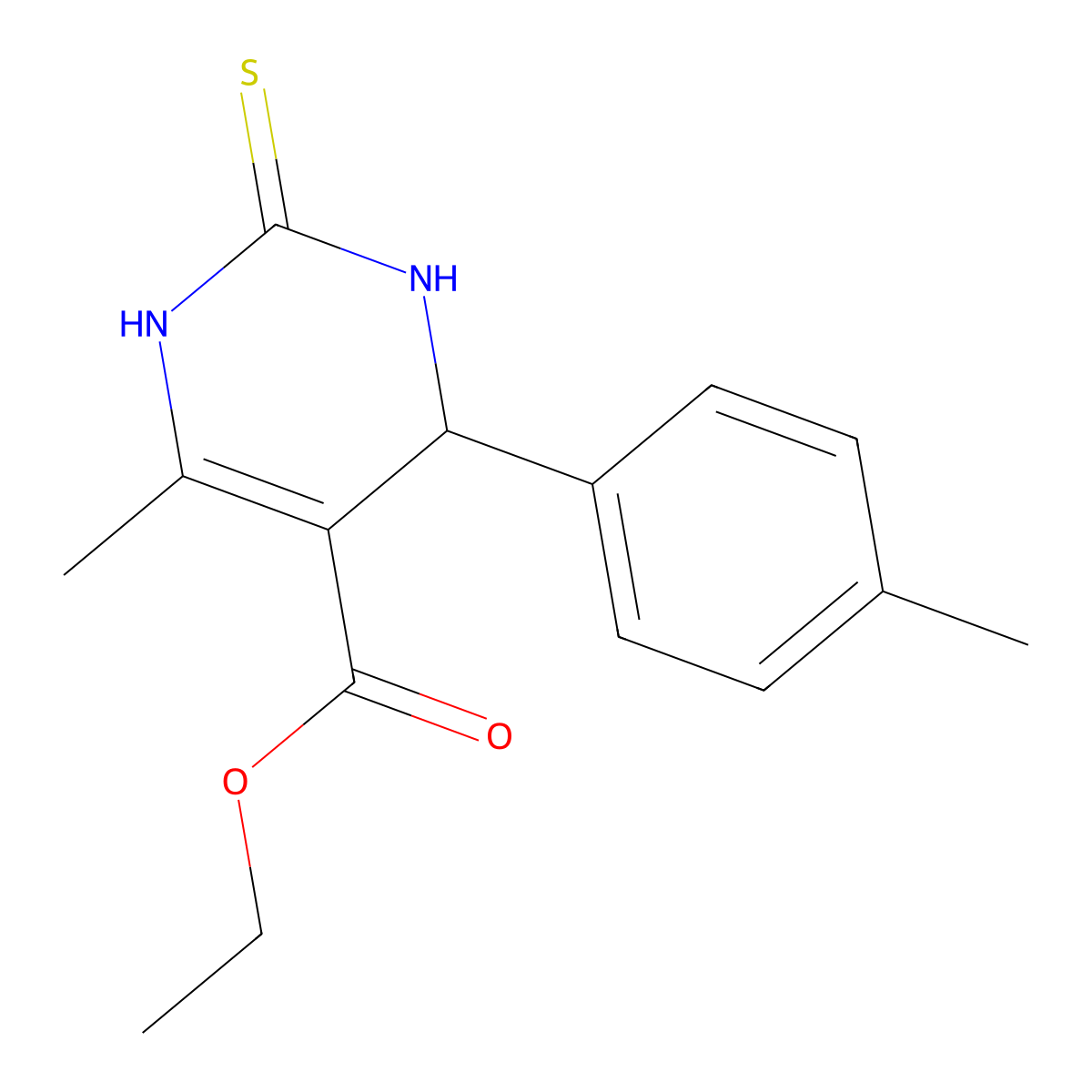 6-Methyl-2-thioxo-4-p-tolyl-1,2,3,4-tetrahydro-pyrimidine-5-carboxylic acid ethyl ester molecular structure, CAS 185023-34-1