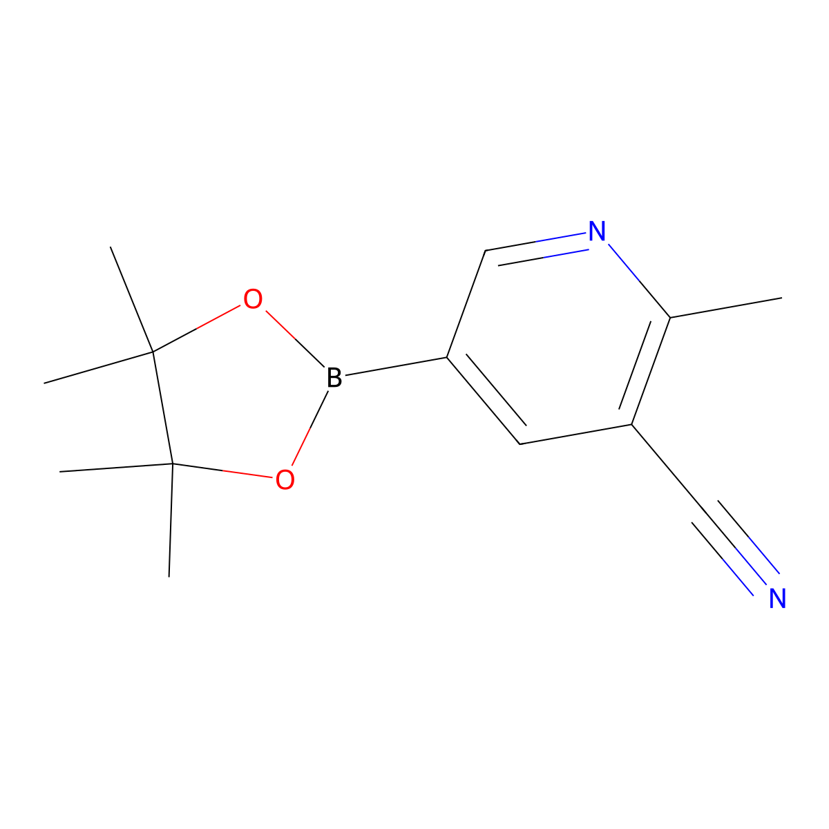 2-Methyl-5-(4,4,5,5-tetramethyl-1,3,2-dioxaborolan-2-yl)pyridine-3-carbonitrile molecular structure, CAS 1850257-78-1