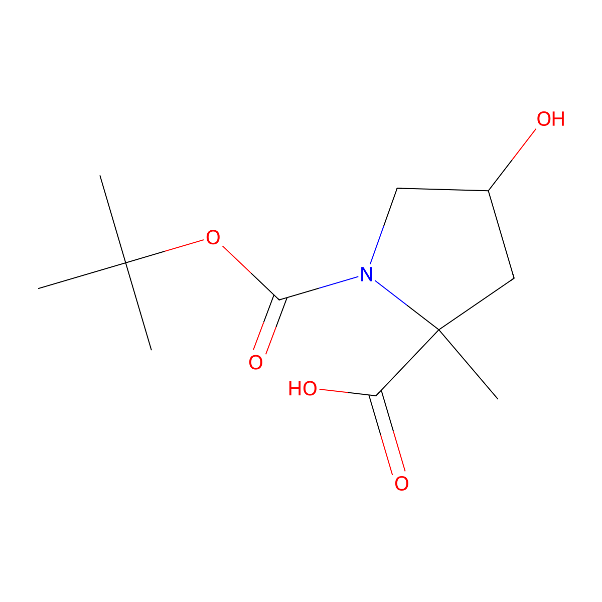 (2R,4R)-1-(tert-butoxycarbonyl)-4-hydroxy-2-methylpyrrolidine-2-carboxylic acid molecular structure, CAS 185026-95-3