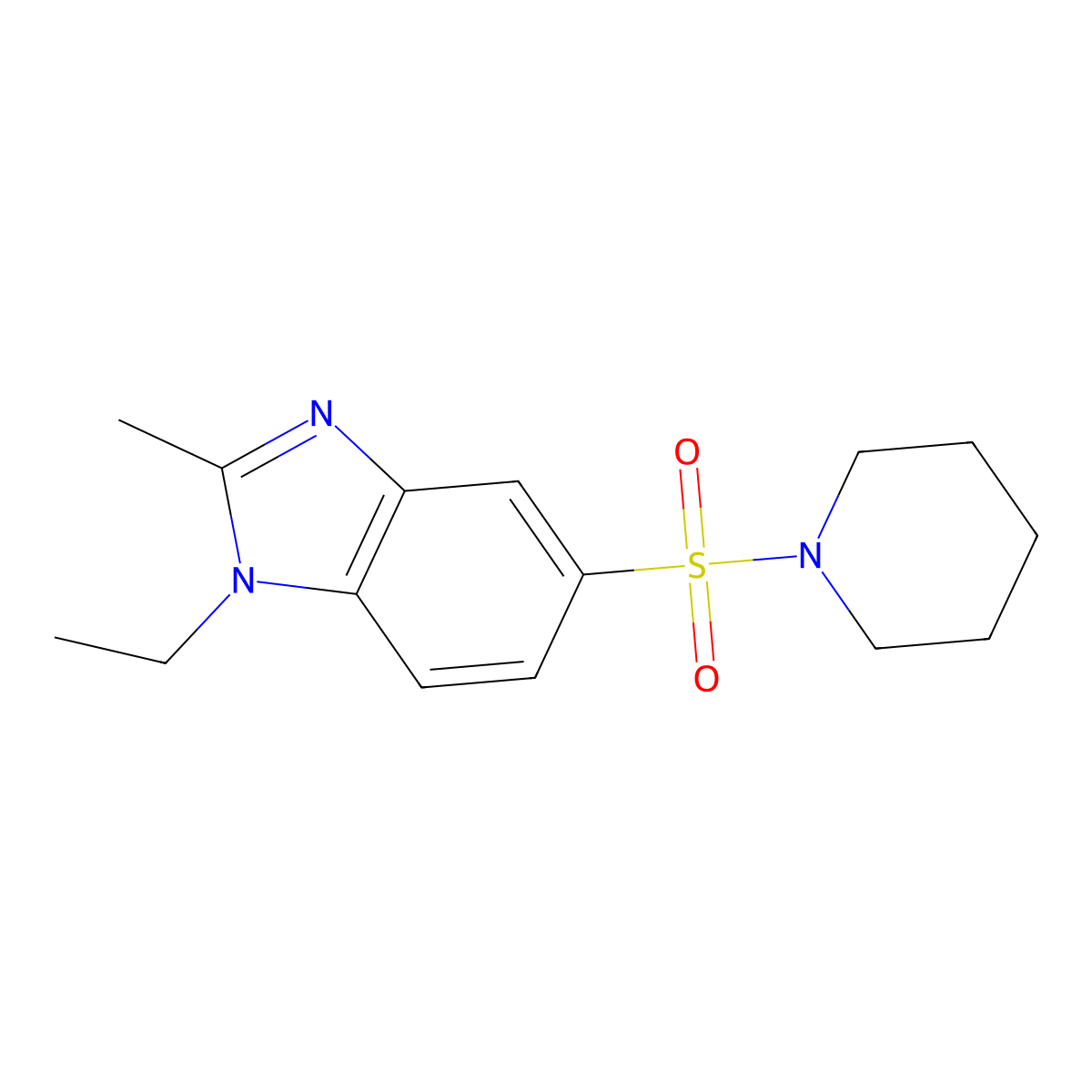 Piperidine, 1-[(1-ethyl-2-methyl-1H-benzimidazol-5-yl)sulfonyl]- molecular structure, CAS 185031-74-7