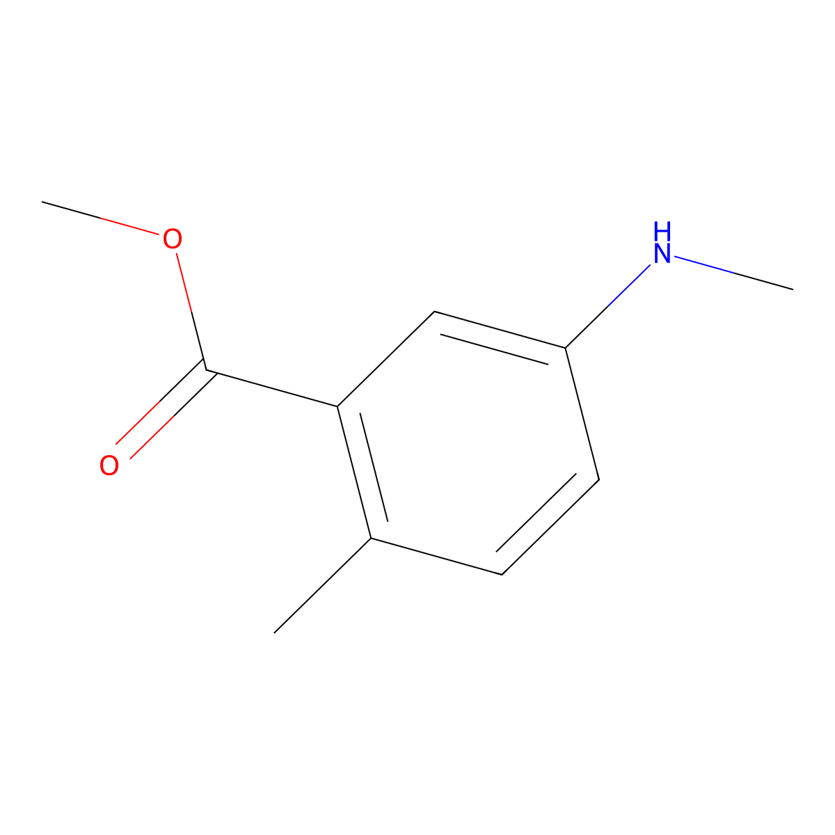 2-Methyl-5-methylamino-benzoic acid methyl ester molecular structure, CAS 1850319-28-6