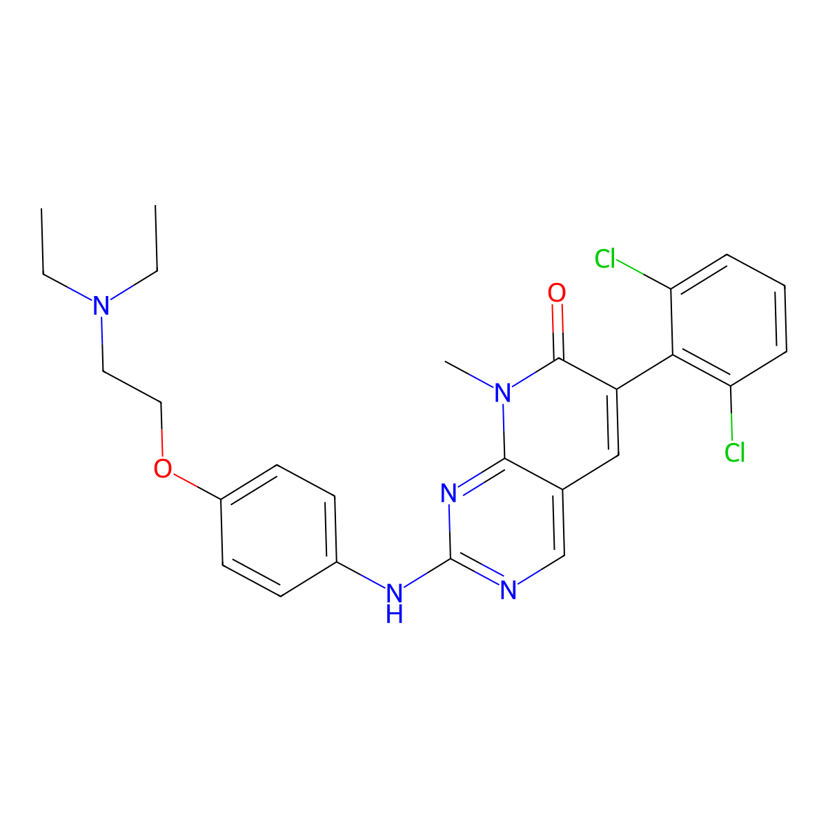 6-(2,6-Dichlorophenyl)-2-((4-(2-(diethylamino)ethoxy)phenyl)amino)-8-methylpyrido(2,3-d)pyrimidin-7(8H)-one molecular structure, CAS 185039-89-8