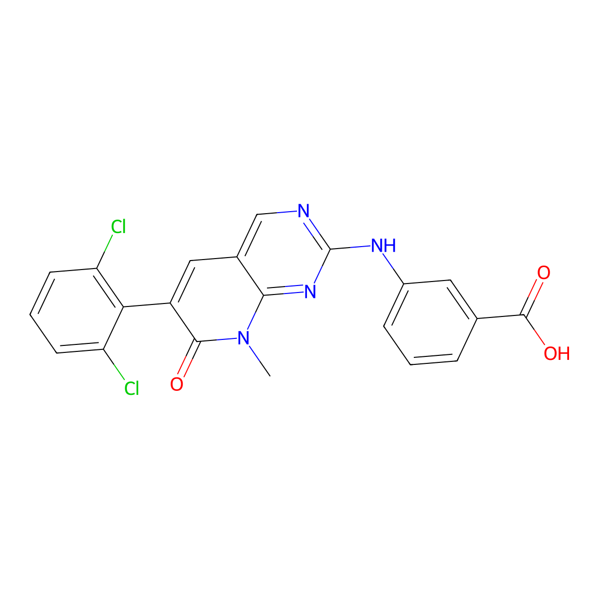3-((6-(2,6-Dichlorophenyl)-8-methyl-7-oxo-7,8-dihydropyrido[2,3-d]pyrimidin-2-yl)amino)benzoic acid molecular structure, CAS 185039-99-0