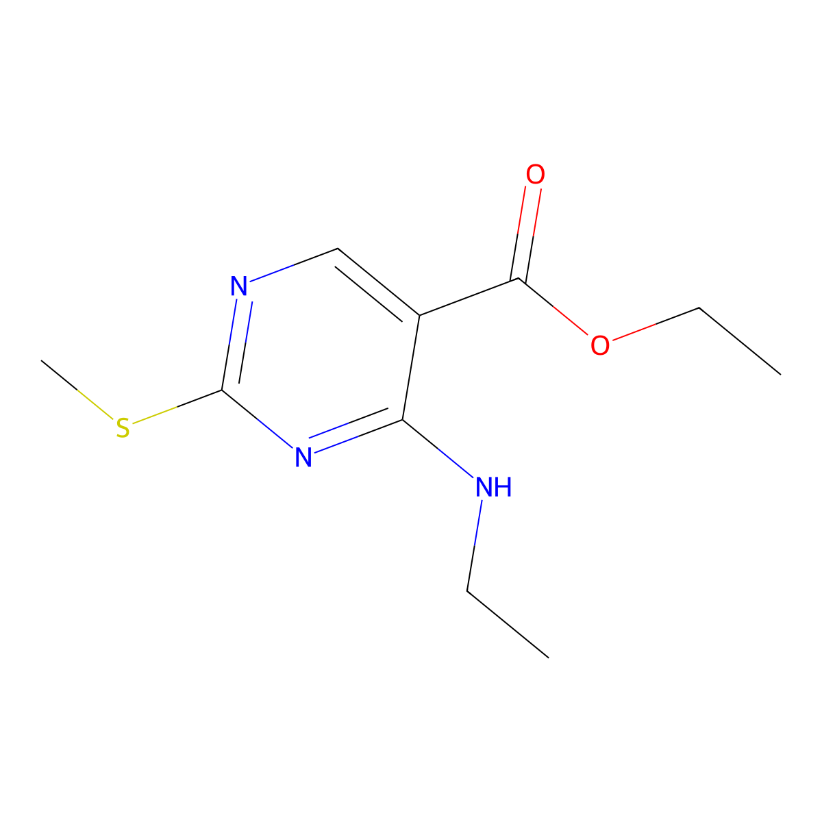 Ethyl 4-(ethylamino)-2-(methylthio)pyrimidine-5-carboxylate molecular structure, CAS 185040-33-9