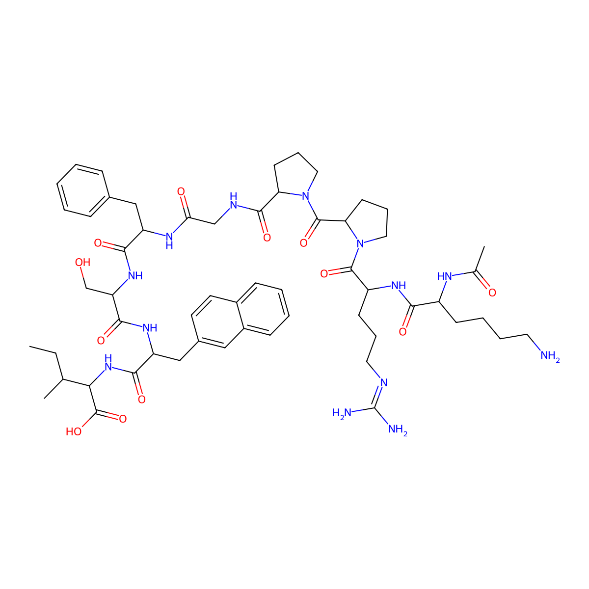 (2S,3S)-2-[[(2R)-2-[[(2S)-2-[[(2S)-2-[[2-[[(2S)-1-[(2S)-1-[(2S)-2-[[(2S)-2-acetamido-6-aminohexanoyl]amino]-5-(diaminomethylideneamino)pentanoyl]pyrrolidine-2-carbonyl]pyrrolidine-2-carbonyl]amino]acetyl]amino]-3-phenylpropanoyl]amino]-3-hydroxypropanoyl]amino]-3-naphthalen-2-ylpropanoyl]amino]-3-methylpentanoic acid molecular structure, CAS 185052-09-9