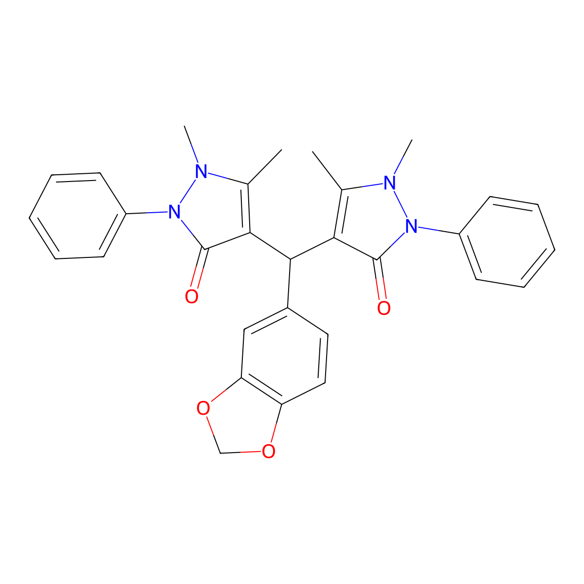 4-[1,3-Benzodioxol-5-yl-(1,5-dimethyl-3-oxo-2-phenylpyrazol-4-yl)methyl]-1,5-dimethyl-2-phenylpyrazol-3-one molecular structure, CAS 185054-02-8
