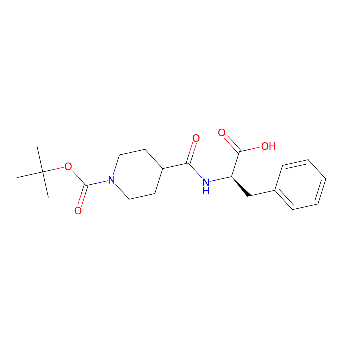 (R)-2-(1-(tert-butoxycarbonyl)piperidine-4-carboxamido)-3-phenylpropanoic acid molecular structure, CAS 185057-42-5
