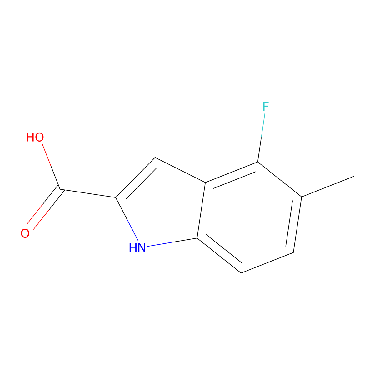 4-fluoro-5-methyl-1H-indole-2-carboxylic acid molecular structure, CAS 1850889-29-0