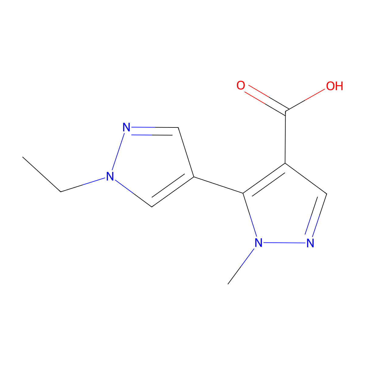 5-(1-ethyl-1H-pyrazol-4-yl)-1-methyl-1H-pyrazole-4-carboxylic acid molecular structure, CAS 1850890-73-1