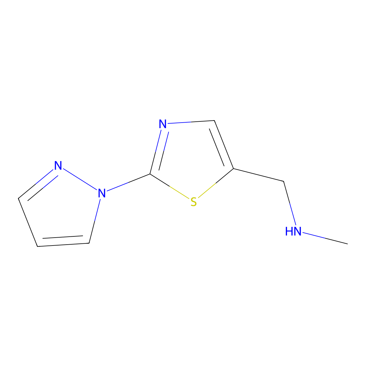methyl({[2-(1H-pyrazol-1-yl)-1,3-thiazol-5-yl]methyl})amine molecular structure, CAS 1850901-21-1