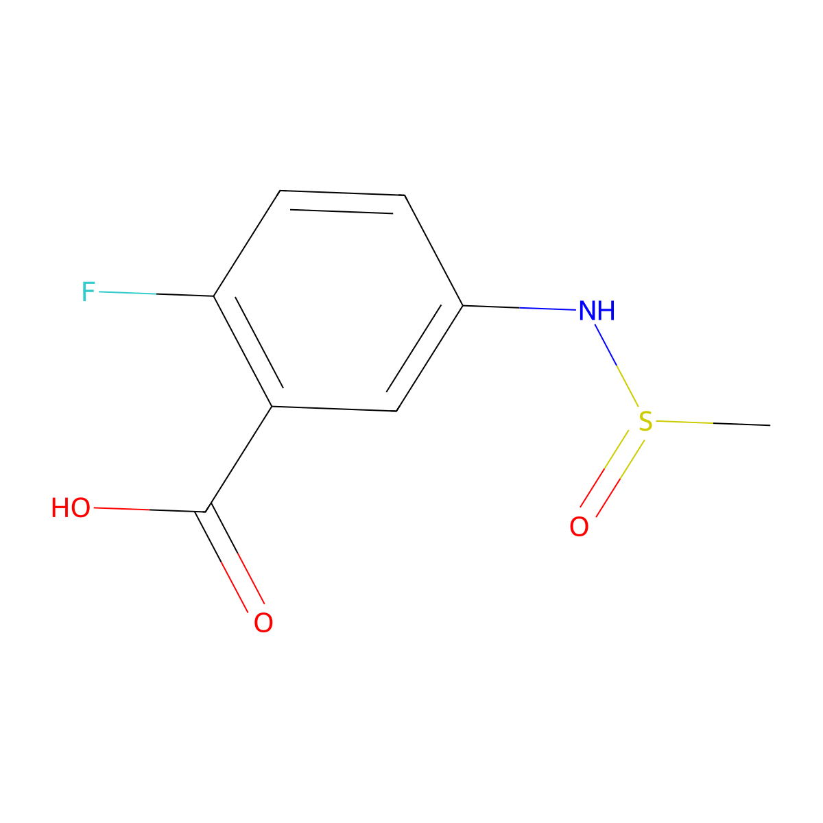2-Fluoro-5-(methanesulfinylamino)benzoic acid molecular structure, CAS 1850966-36-7