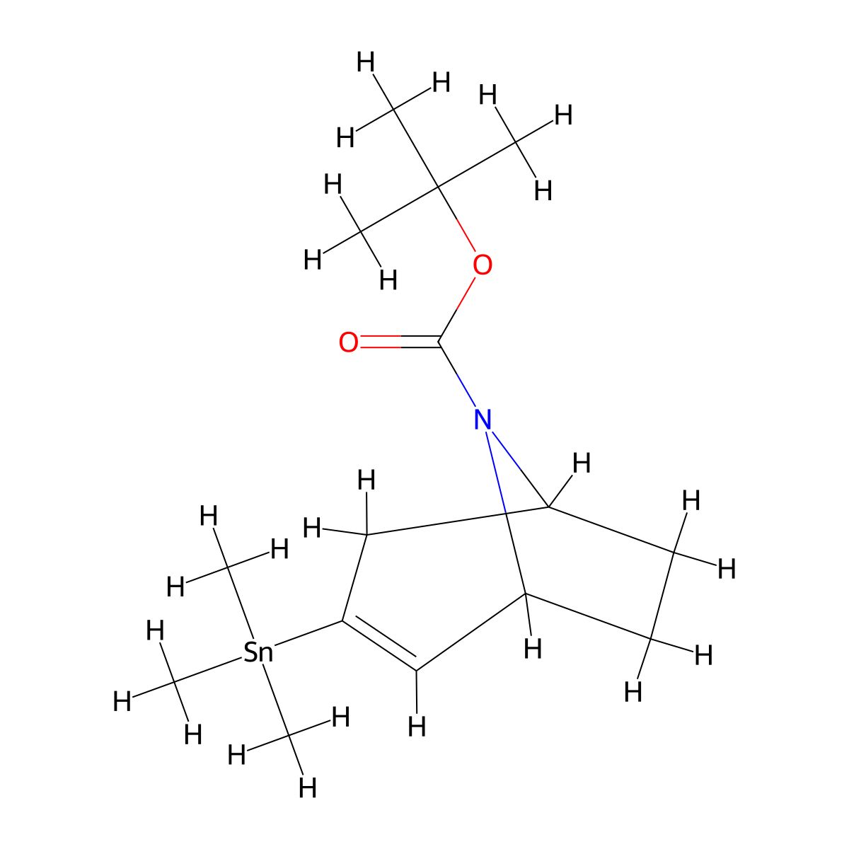 Tert-butyl 3-(trimethylstannyl)-8-azabicyclo[3.2.1]oct-2-ene-8-carboxylate molecular structure, CAS 185099-69-8