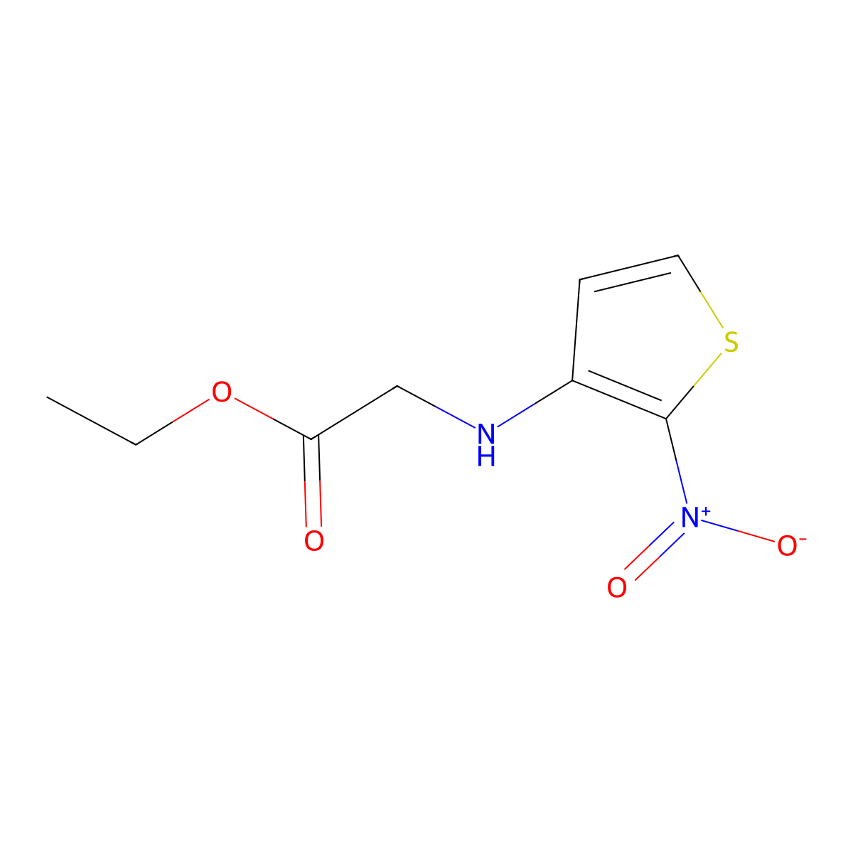 Ethyl 2-[(2-nitrothiophen-3-yl)amino]acetate molecular structure, CAS 1851021-80-1