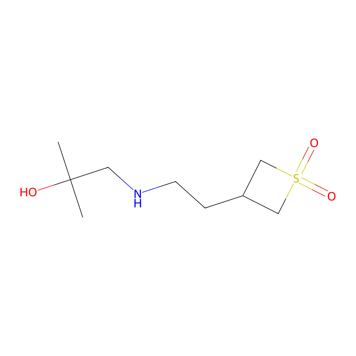 3-(2-((2-Hydroxy-2-methylpropyl)amino)ethyl)thietane 1,1-dioxide molecular structure, CAS 1851147-75-5
