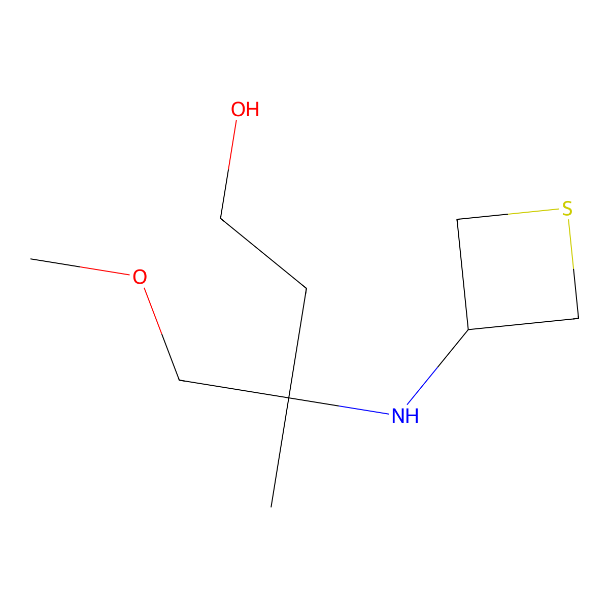4-Methoxy-3-methyl-3-(thietan-3-ylamino)butan-1-ol molecular structure, CAS 1851170-86-9