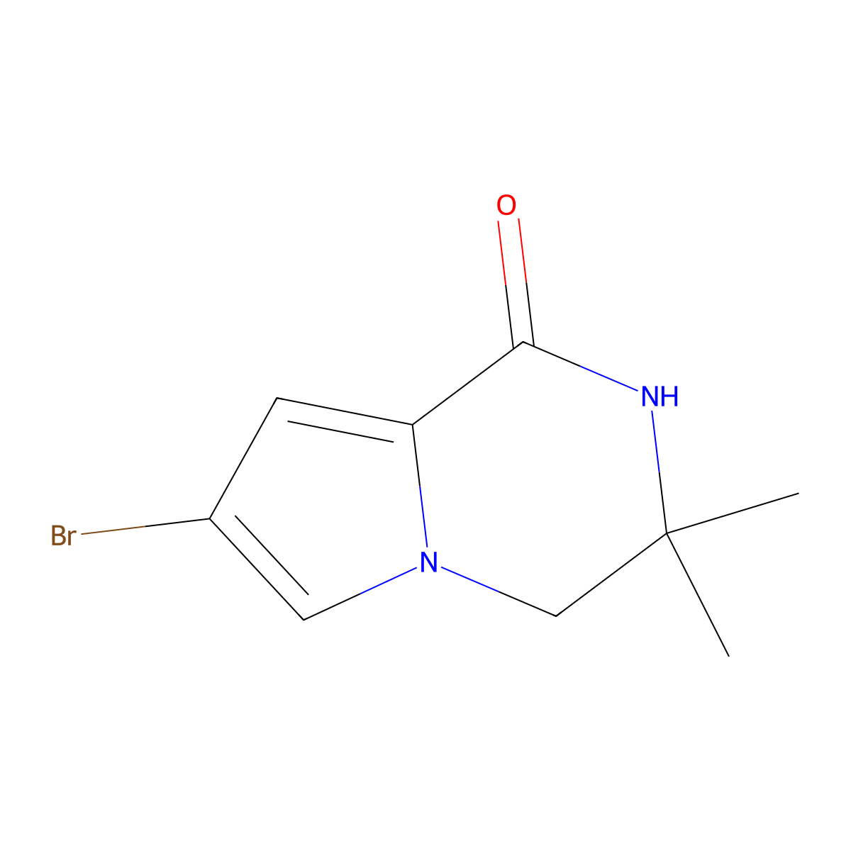 7-bromo-3,3-dimethyl-1H,2H,3H,4H-pyrrolo(1,2-a)pyrazin-1-one molecular structure, CAS 1851197-50-6