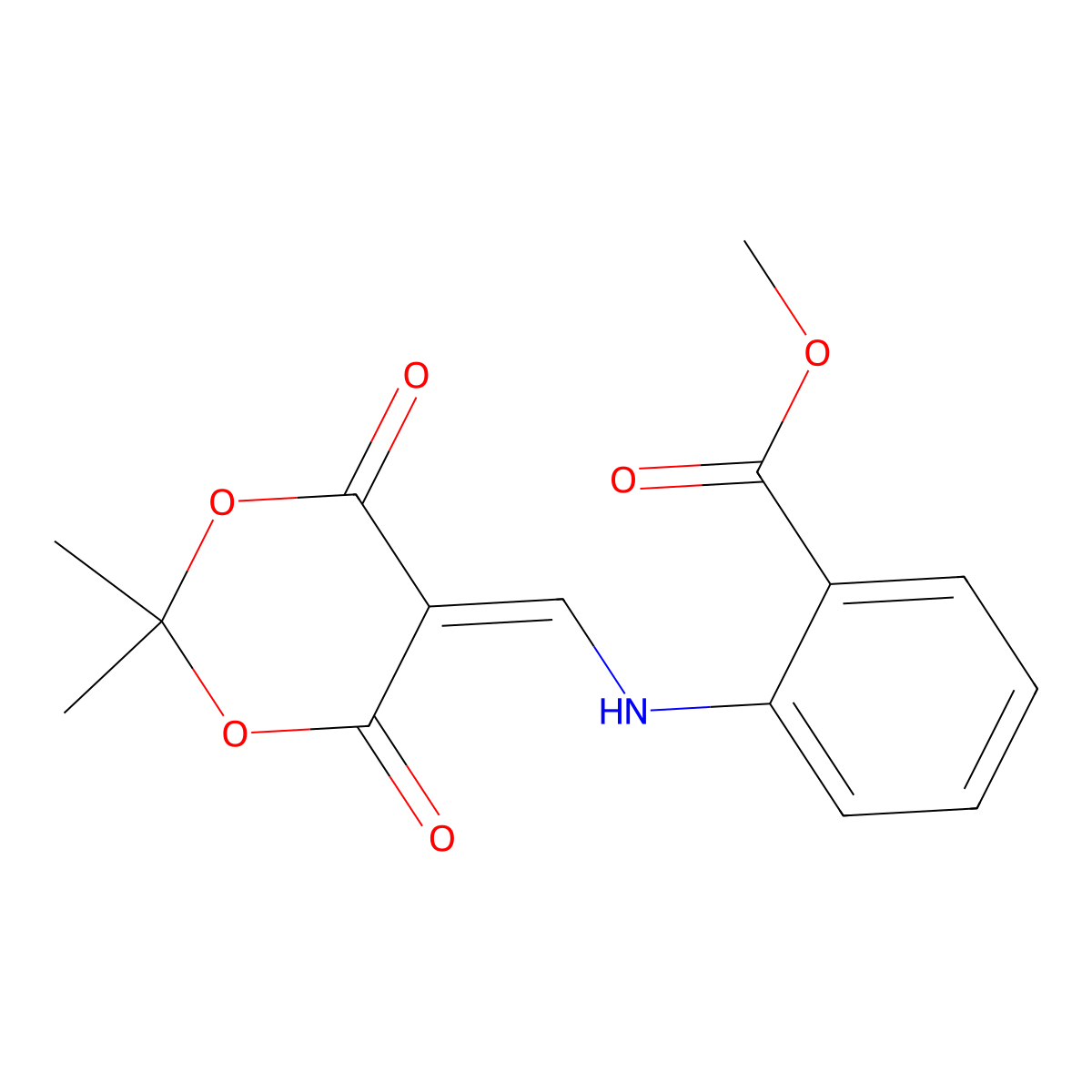 2-[(2,2-Dimethyl-4,6-dioxo-[1,3]dioxan-5-ylidenemethyl)-amino]-benzoic acid methyl ester molecular structure, CAS 185130-13-6