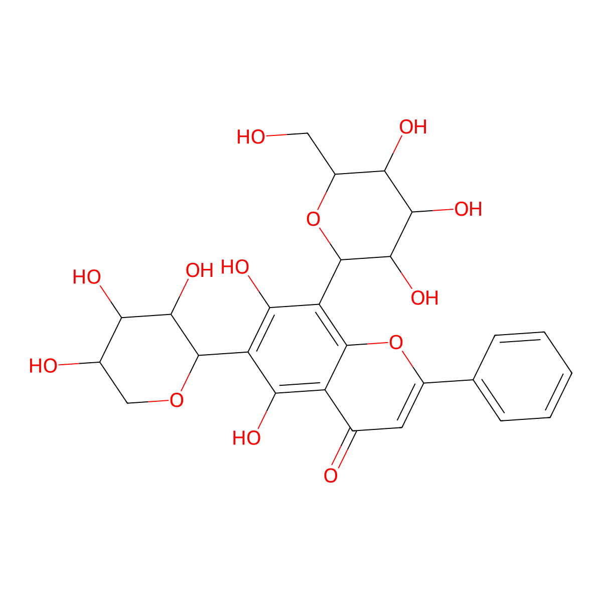 Chrysin 6-C-arabinoside 8-C-glucoside molecular structure, CAS 185145-33-9