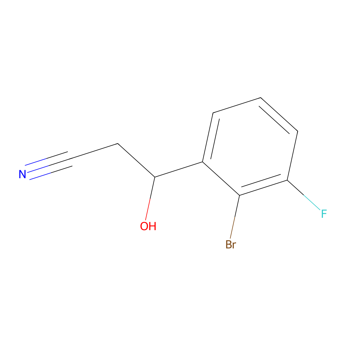 3-(2-Bromo-3-fluorophenyl)-3-hydroxypropanenitrile molecular structure, CAS 1851602-42-0