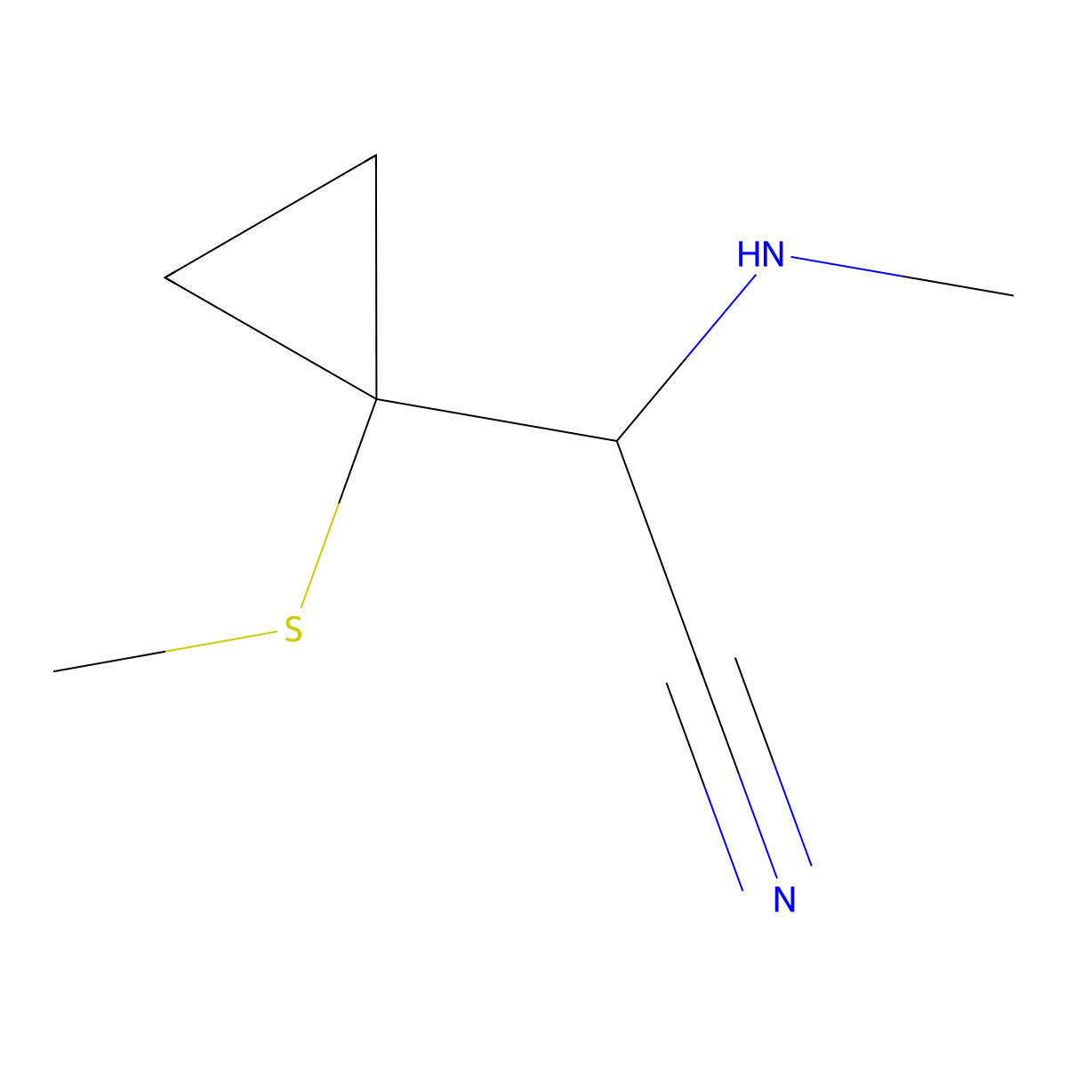 2-(Methylamino)-2-[1-(methylsulfanyl)cyclopropyl]acetonitrile molecular structure, CAS 1851619-20-9