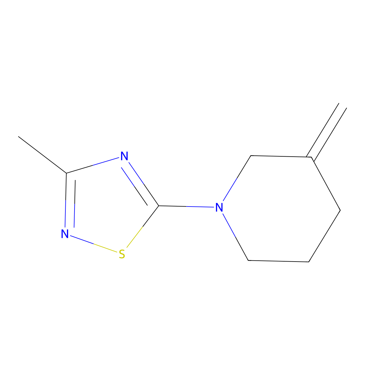 1-(3-Methyl-1,2,4-thiadiazol-5-yl)-3-methylidenepiperidine molecular structure, CAS 1851672-54-2