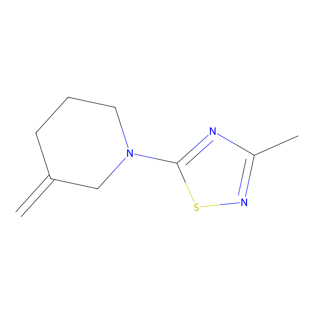 1-(3-Methyl-1,2,4-thiadiazol-5-yl)-3-methylidenepiperidine molecular structure, CAS 1851672-54-2