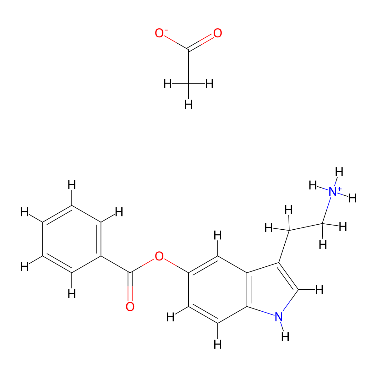 Indol-5-ol, 3-(2-aminoethyl)-, benzoate (ester), monoacetate molecular structure, CAS 18518-64-4