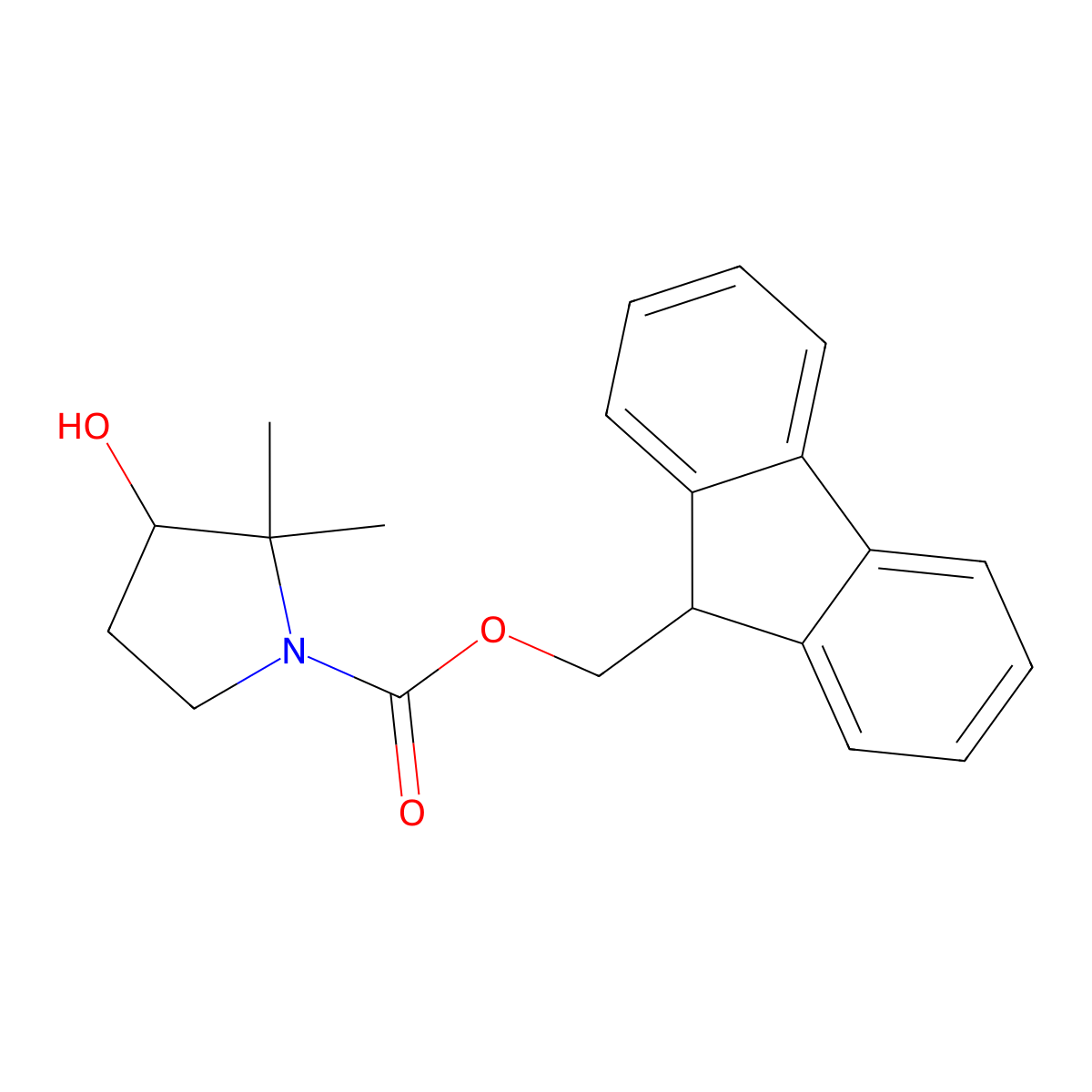 (9H-fluoren-9-yl)methyl 3-hydroxy-2,2-dimethylpyrrolidine-1-carboxylate molecular structure, CAS 1851804-88-0