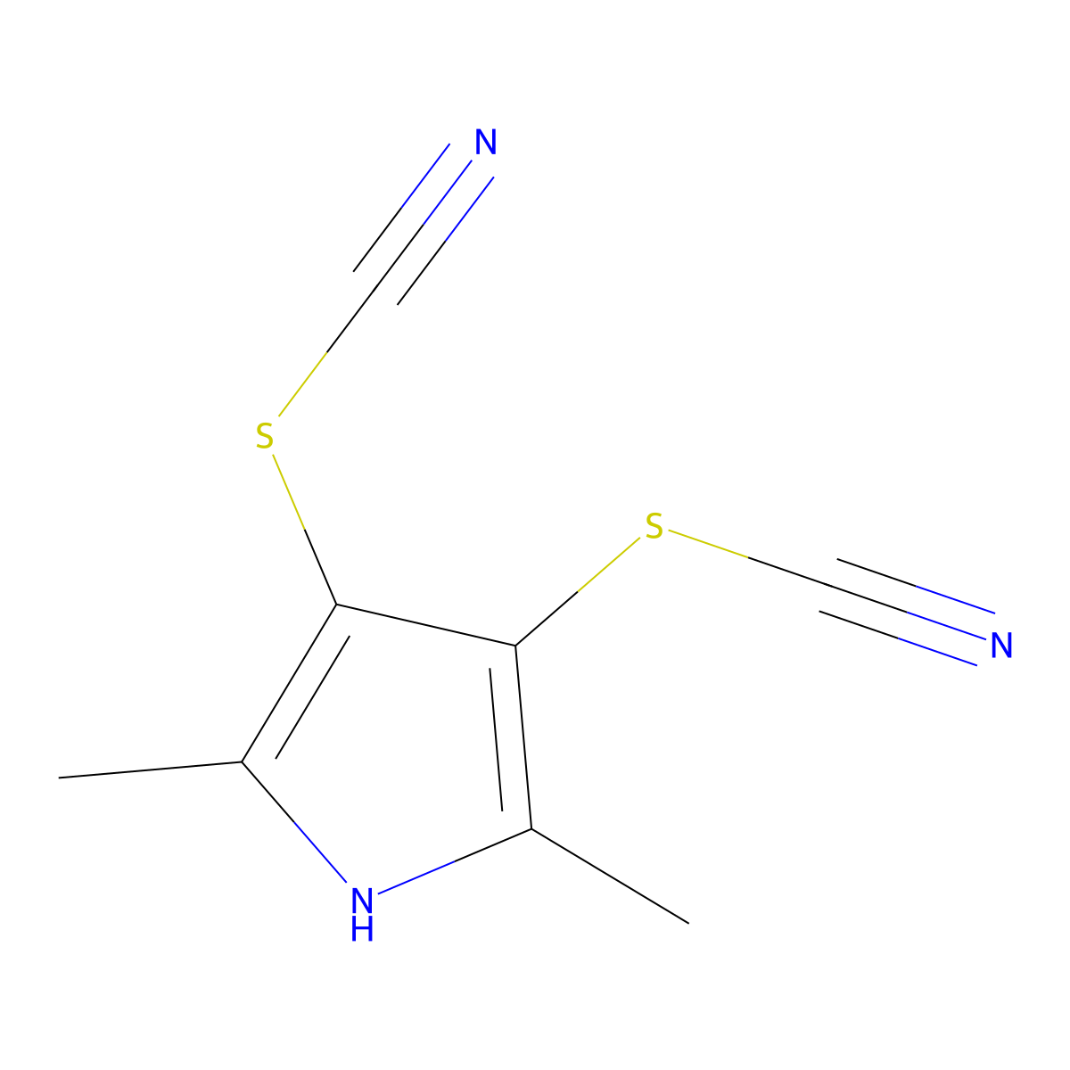 4-(cyanosulfanyl)-2,5-dimethyl-1H-pyrrol-3-yl thiocyanate molecular structure, CAS 18519-26-1